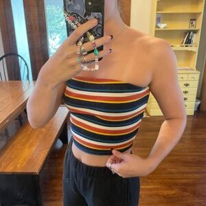 Garage striped ribbed tube top